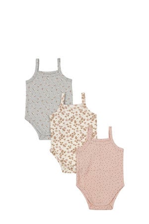 romper - set van 3 roze/blauw/offwhite