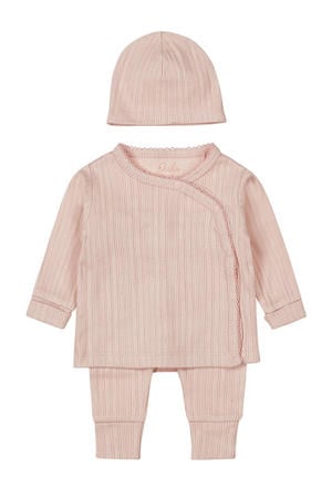 overslagshirt + broek + muts roze