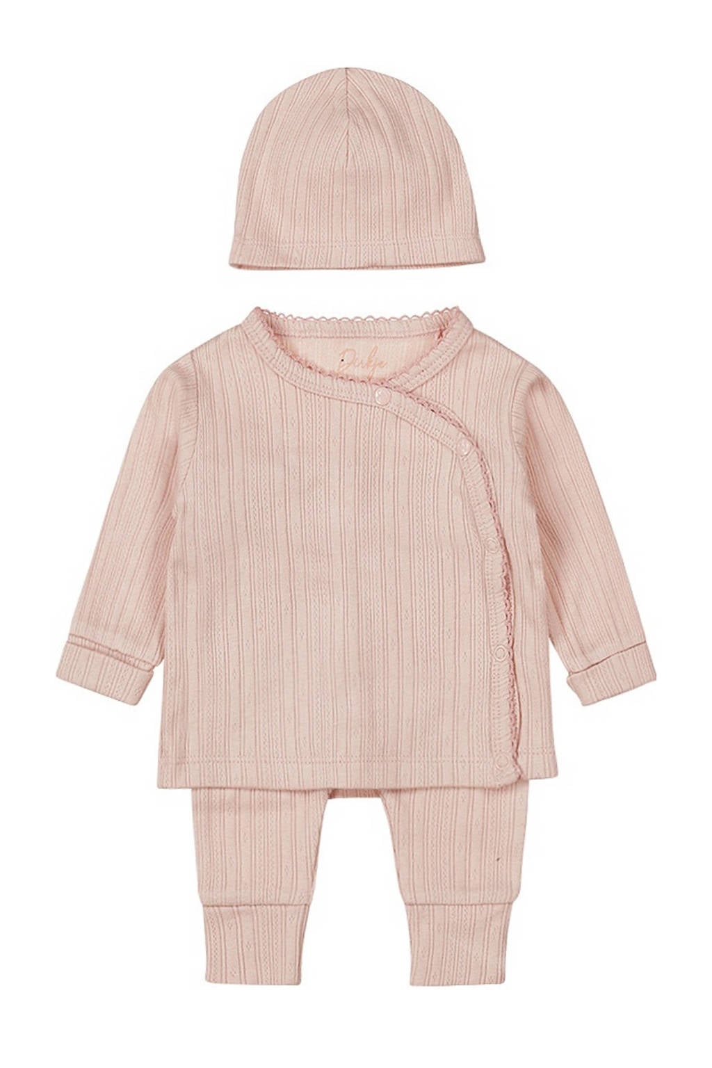overslagshirt + broek + muts roze