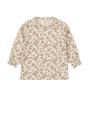 baby longsleeve met all over print en ruches lichtbruin/roze/ecru
