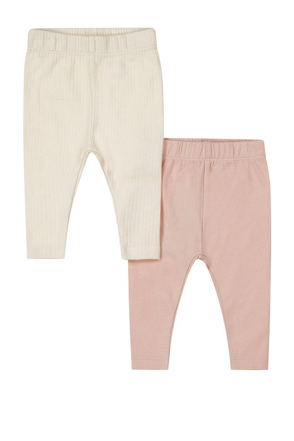 Set van 2 roze en ecru meisjes Dirkje babybroek van stretchkatoen met elastische tailleband en effen