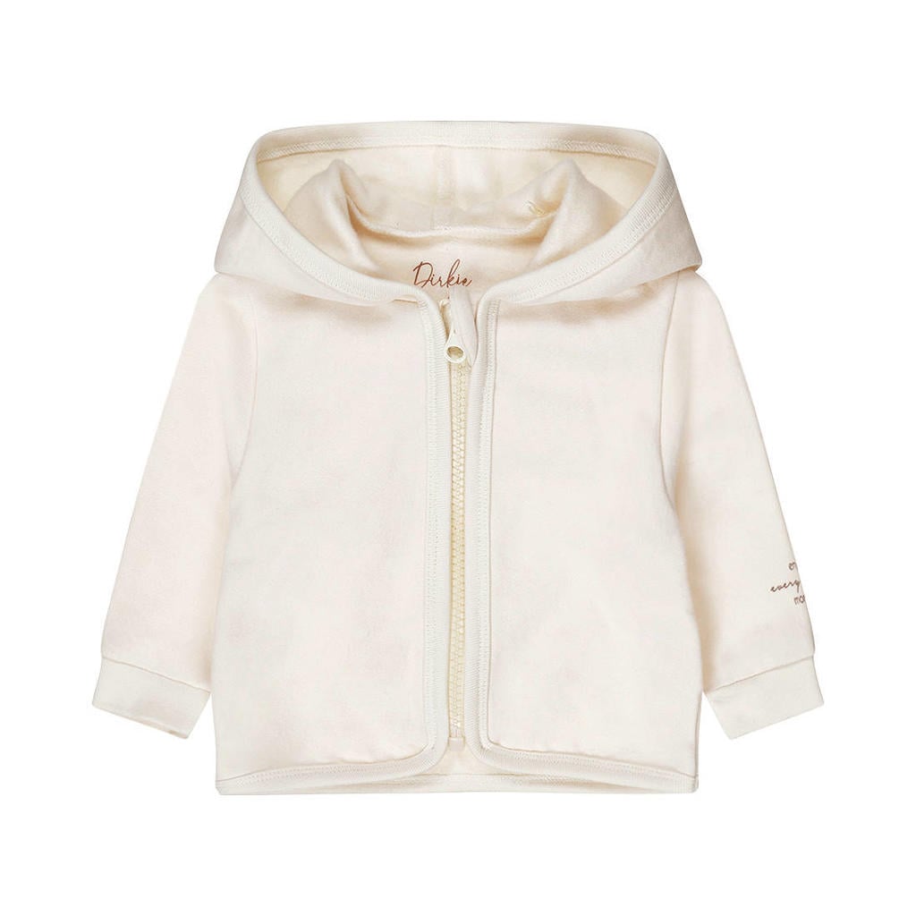 Ecru jongens en meisjes Dirkje sweatvest met effen, lange mouwen, capuchon en ritssluiting