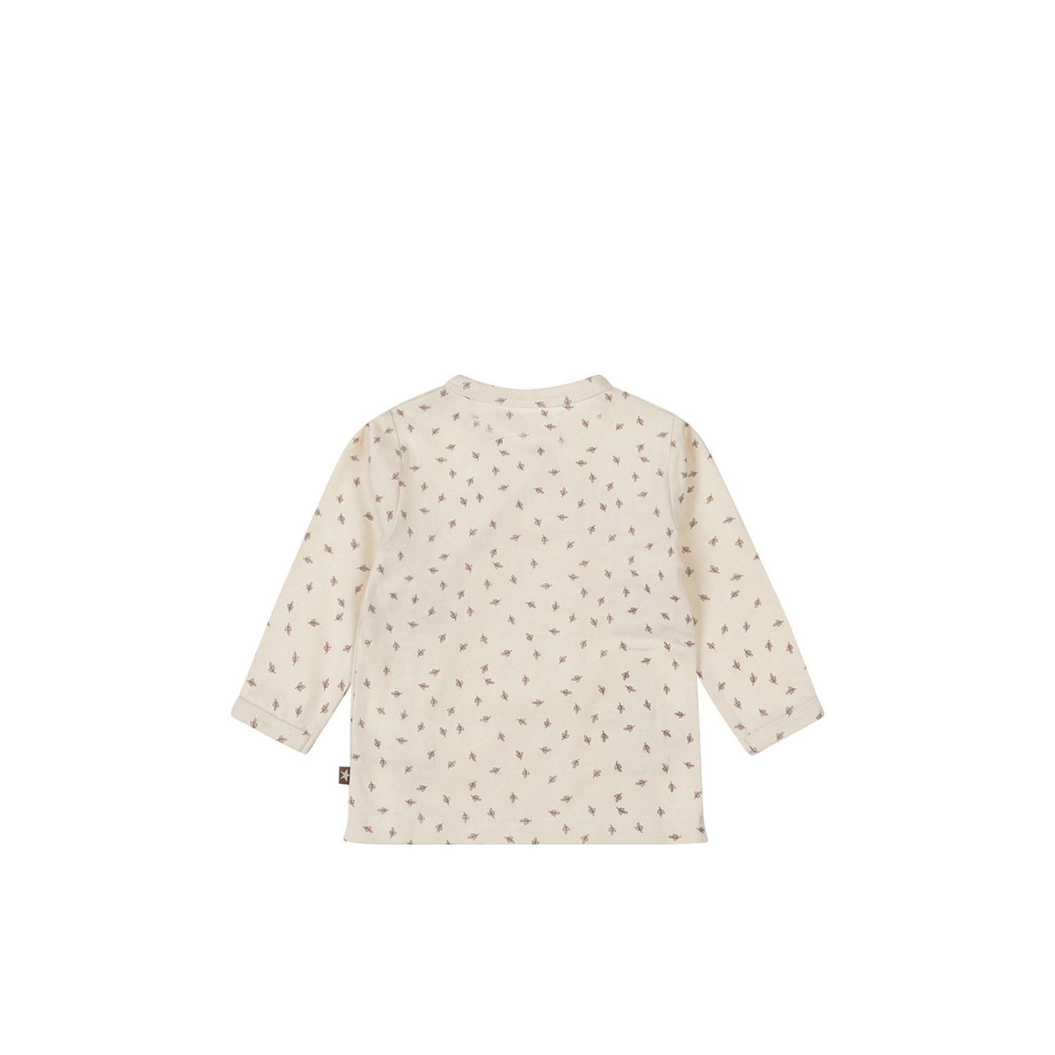Dirkje baby longsleeve met all over print en overslag detail ecru bruin