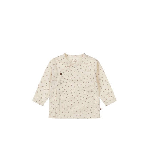 Dirkje baby longsleeve met all over print en overslag detail ecru/bruin afbeelding