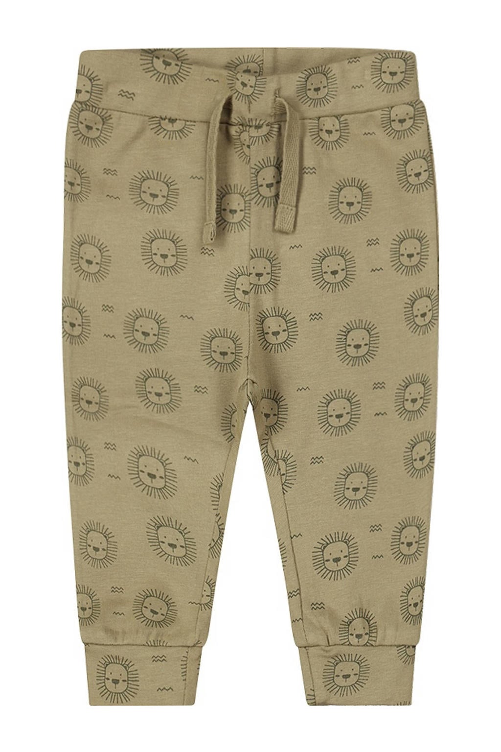 Groene jongens Dirkje baby broek van stretchkatoen met elastische tailleband met koord