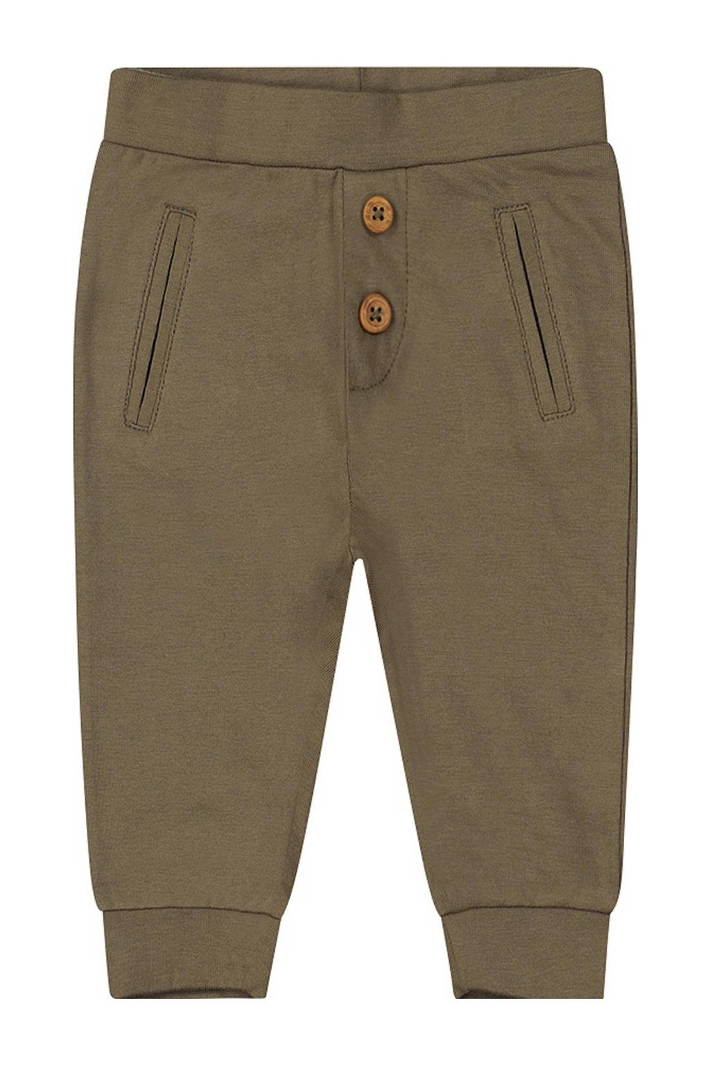 Groene jongens Dirkje baby broek bruin van stretchkatoen met elastische tailleband en effen
