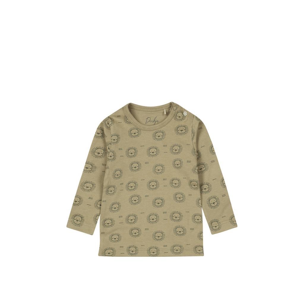 Groene jongens Dirkje longsleeve van stretchkatoen met lange mouwen en drukknoopsluiting