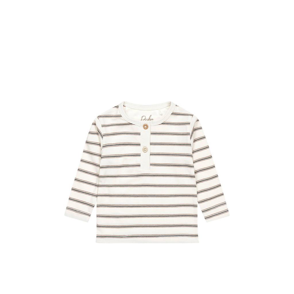 Wit en blauwe jongens Dirkje gestreepte longsleeve van stretchkatoen met lange mouwen, ronde hals en knoopsluiting
