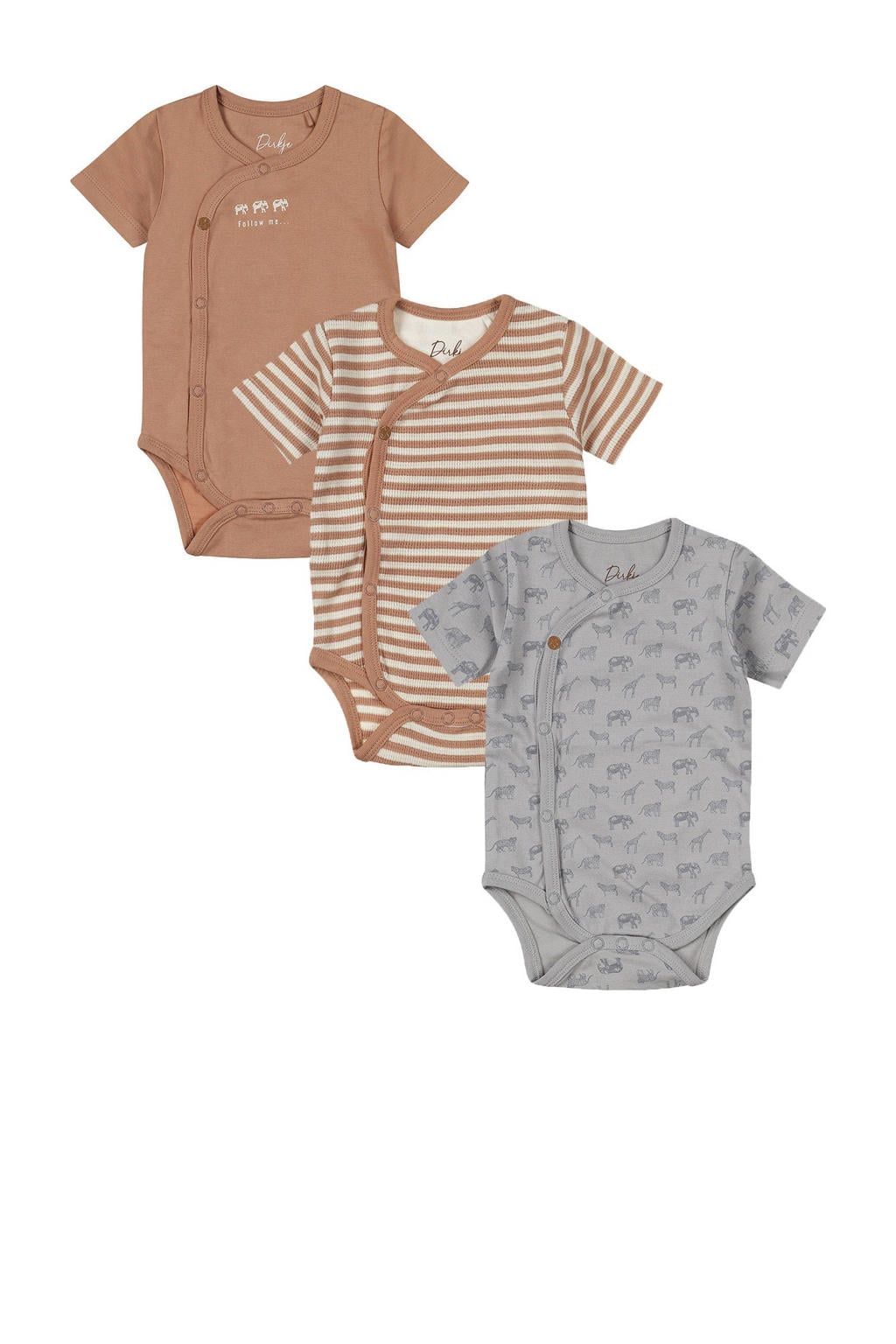 Dirkje romper - bruin/grijs/wit (set van 3)