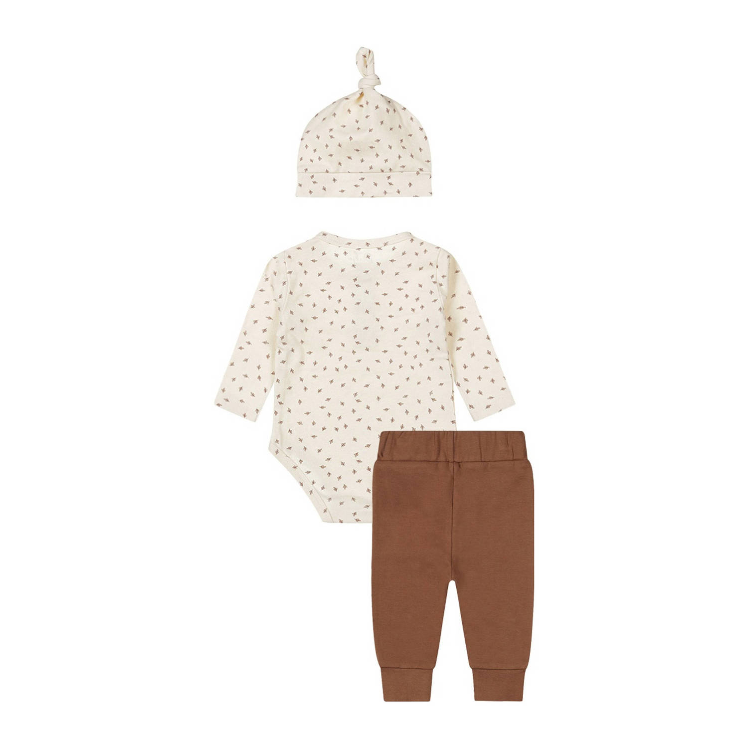 Dirkje romper + broek + muts bruin offwhite