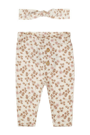 baby broek + haarband lichtbruin/roze/ecru