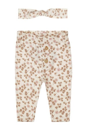 baby broek + haarband lichtbruin/roze/ecru
