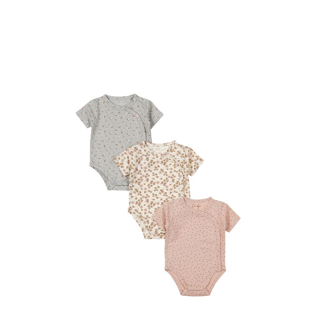 Dirkje romper - set van 3 roze/offwhite