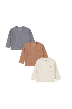longsleeve - bruin/offwhite/blauw (set van 3)