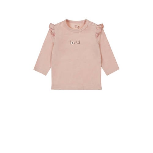 Dirkje baby longsleeve met printopdruk en ruches roze afbeelding