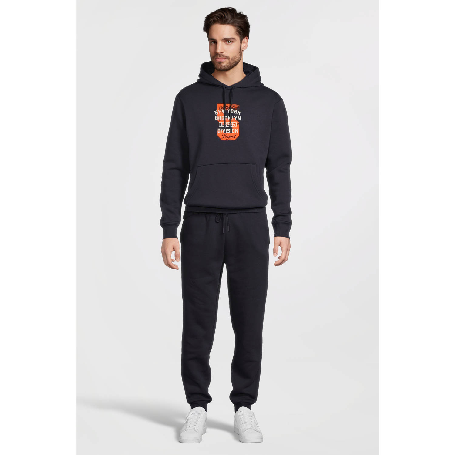 anytime hoodie met printopdruk donkerblauw