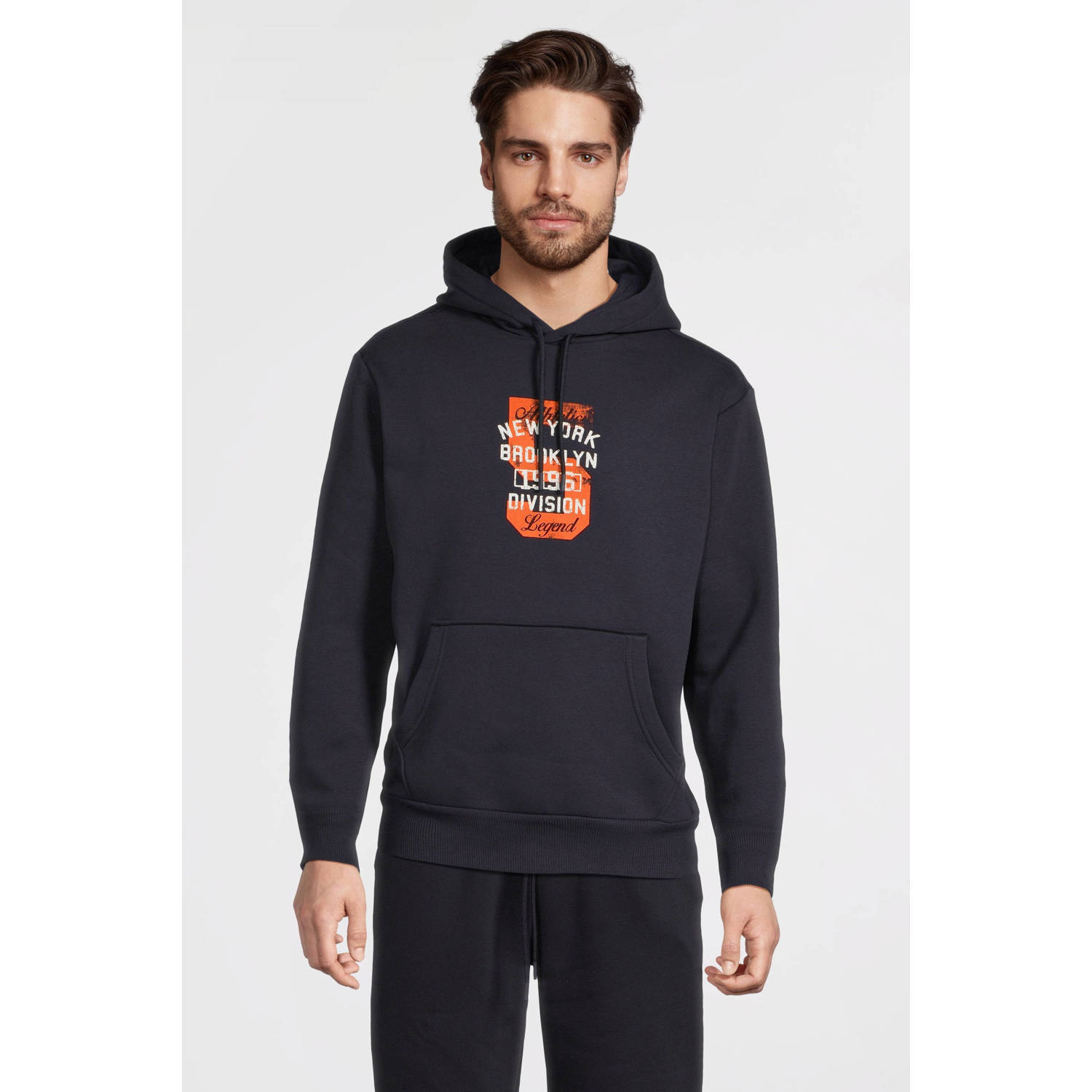 Anytime hoodie met printopdruk donkerblauw