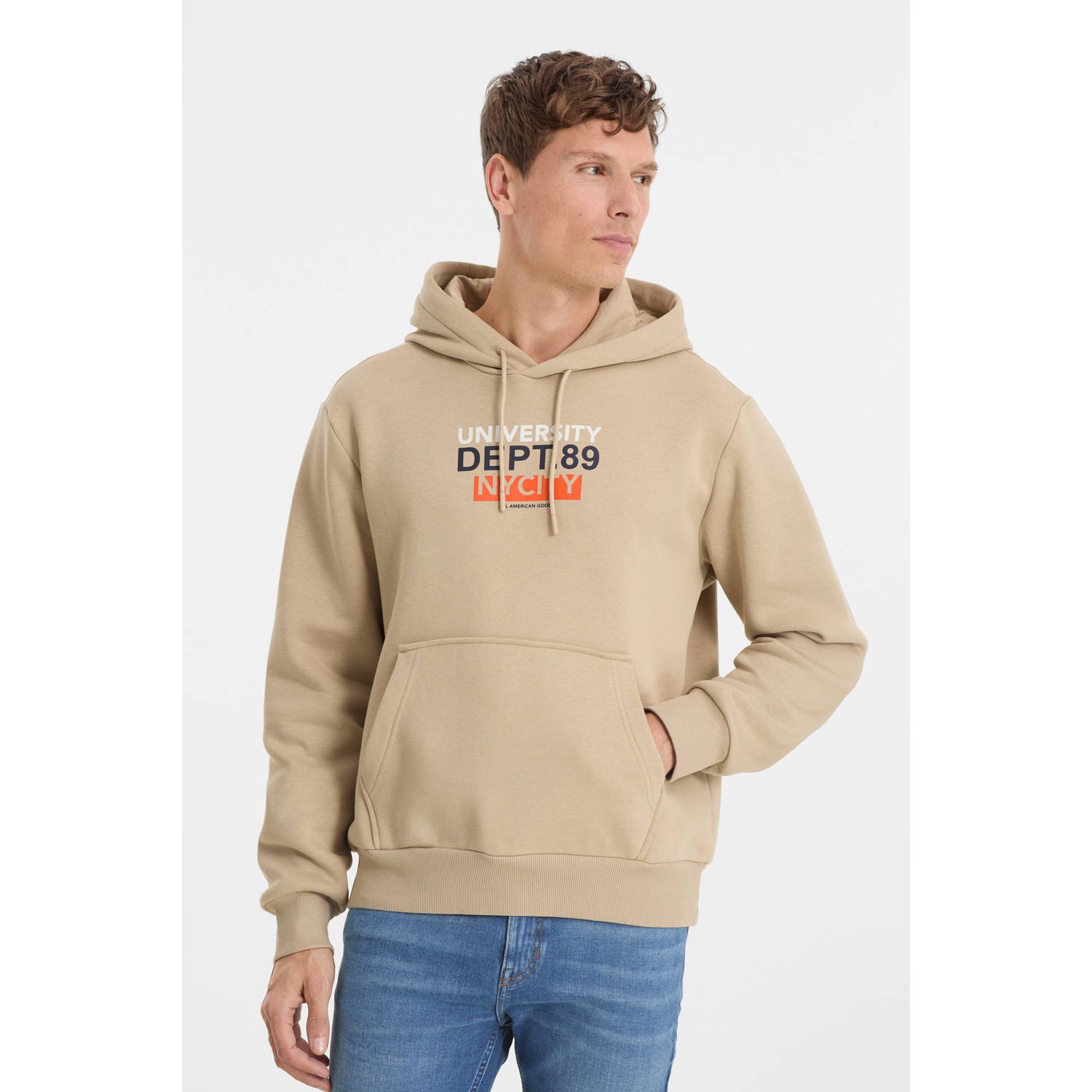 Anytime Hoodie met printopdruk beige