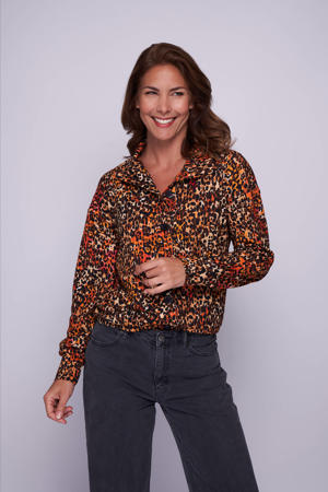 blouse Seyma LS Colored Wild Styles Punta Tricot met dierenprint oranje/bruin