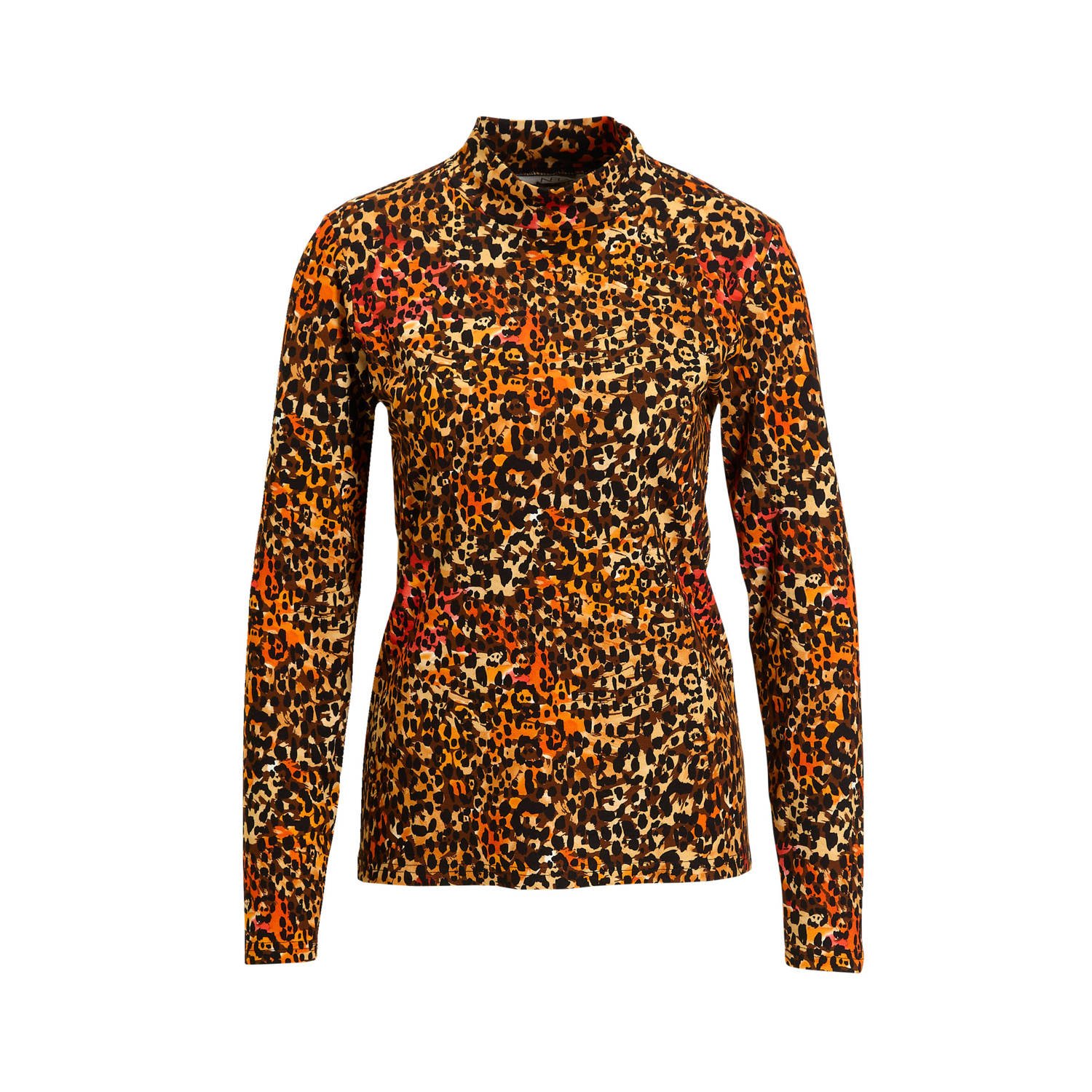 NED top Milans-LS Plain Colored Wild Styles Punta Tricot met dierenprint donker oranje bruin