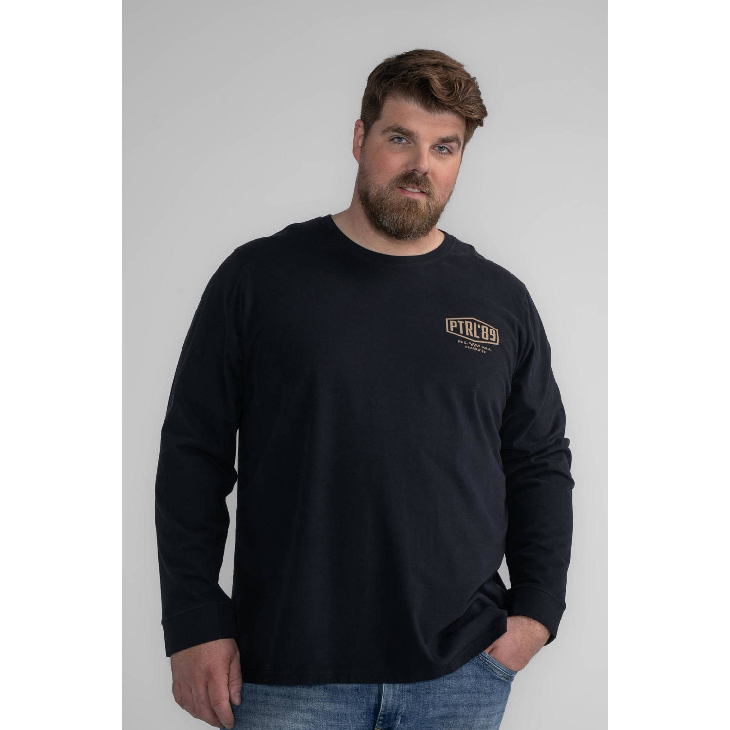 Petrol industries Plus Size longsleeve met backprint zwart