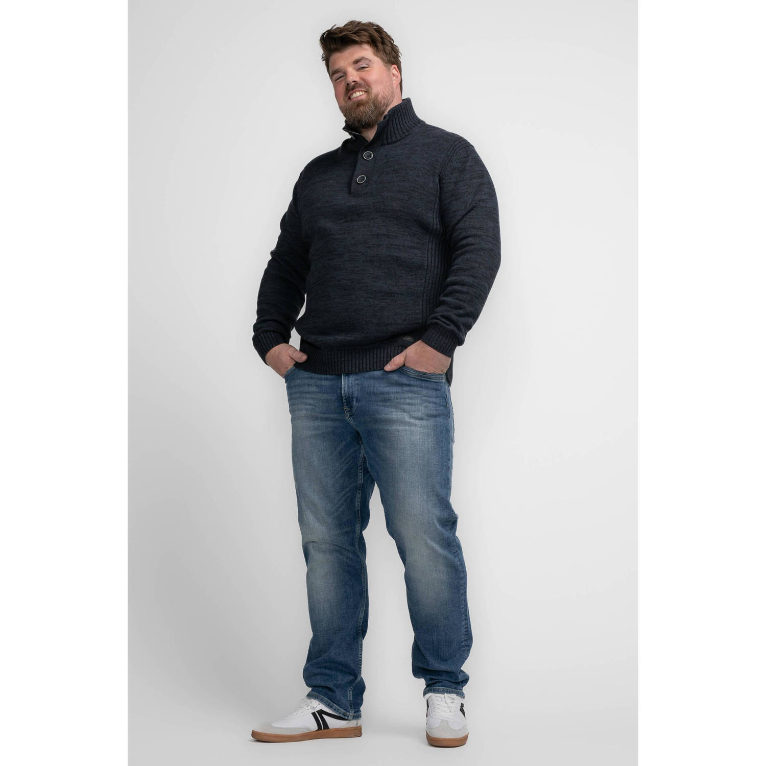 Petrol industries Plus Size gebreide trui donkerblauw