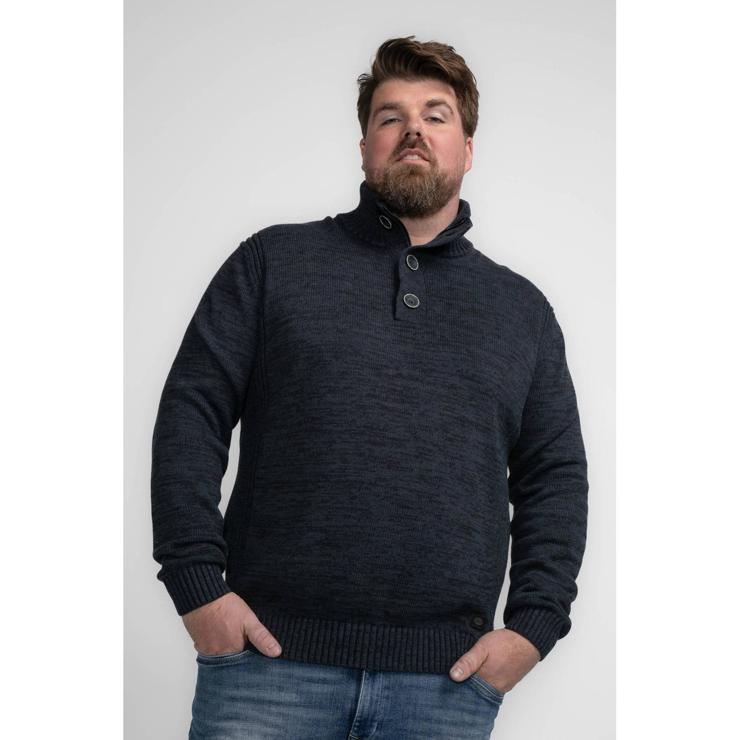 Petrol industries Plus Size gebreide trui donkerblauw