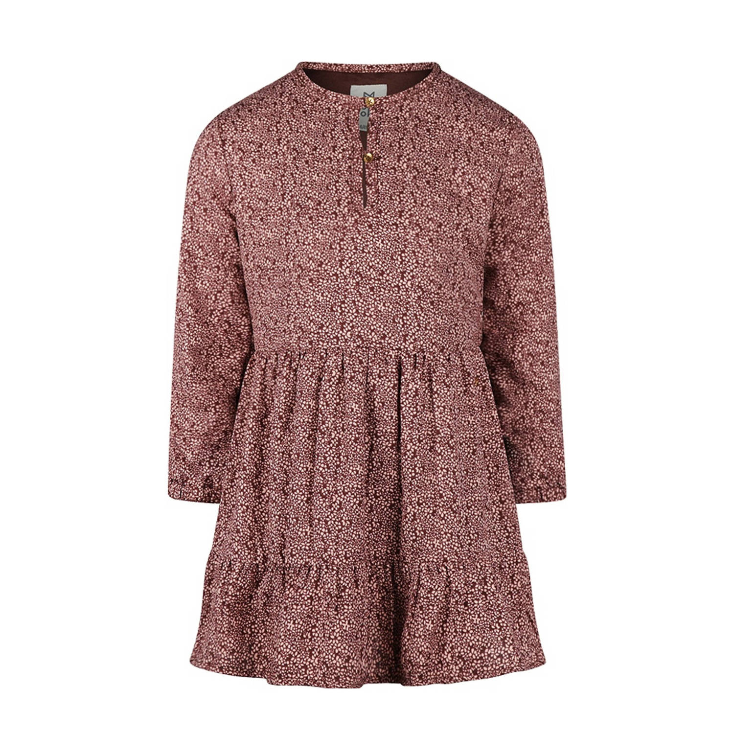 Koko Noko trapeze jurk met all over print donkerroze ecru