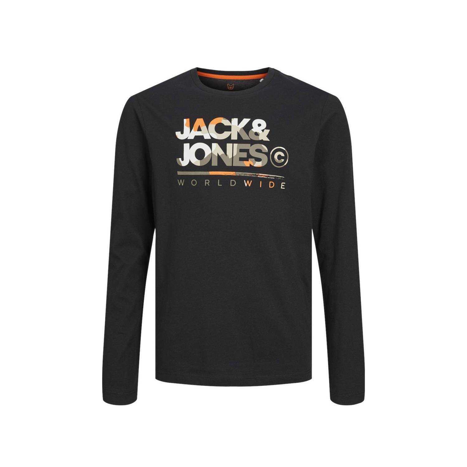 Jack & jones JUNIOR longsleeve JJLUKE met logo zwart Jongens Katoen Ronde hals 128