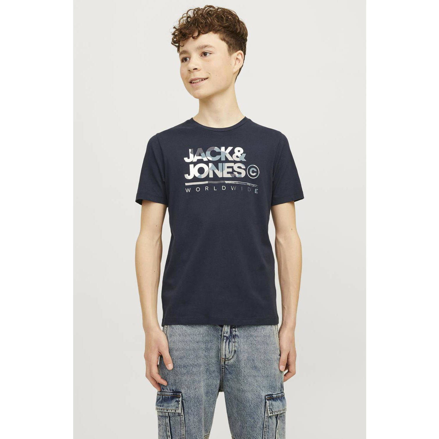 JACK & JONES JUNIOR T-shirt JJLUKE met logo donkerblauw
