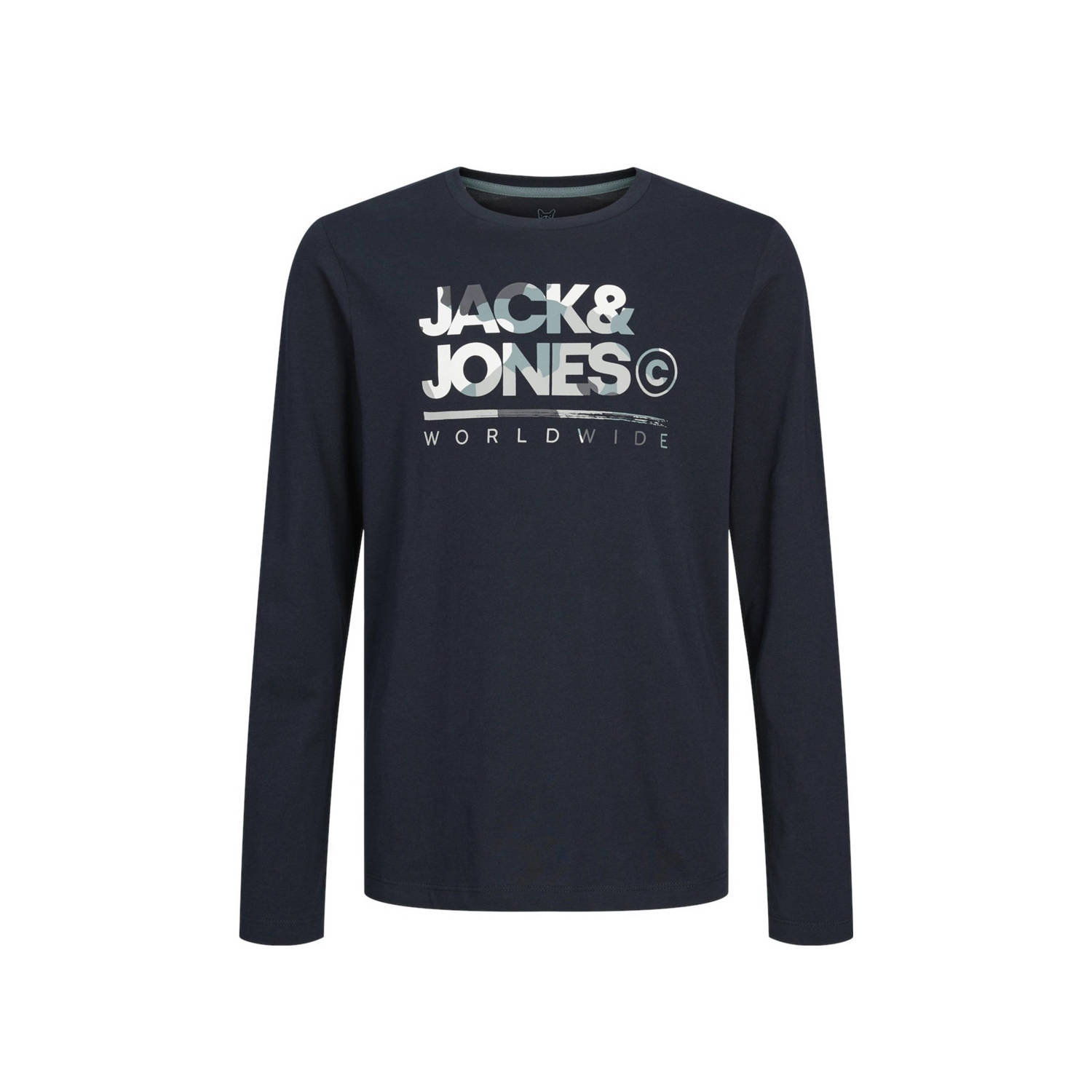 Jack & jones JUNIOR longsleeve JJLUKE met logo donkerblauw Jongens Katoen Ronde hals 128