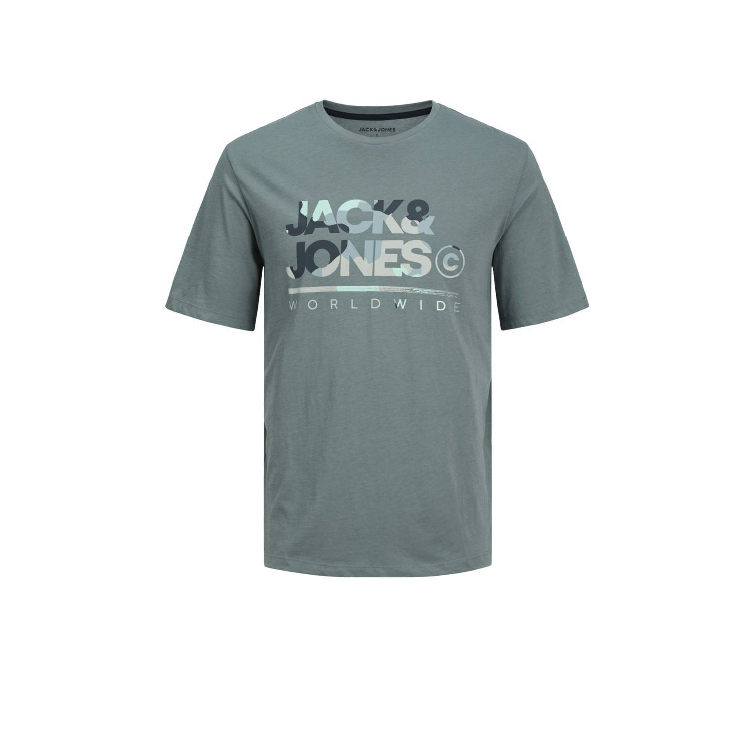 Jack & jones JUNIOR T-shirt JJLUKE met logo grijsgroen Blauw Jongens Katoen Ronde hals 128