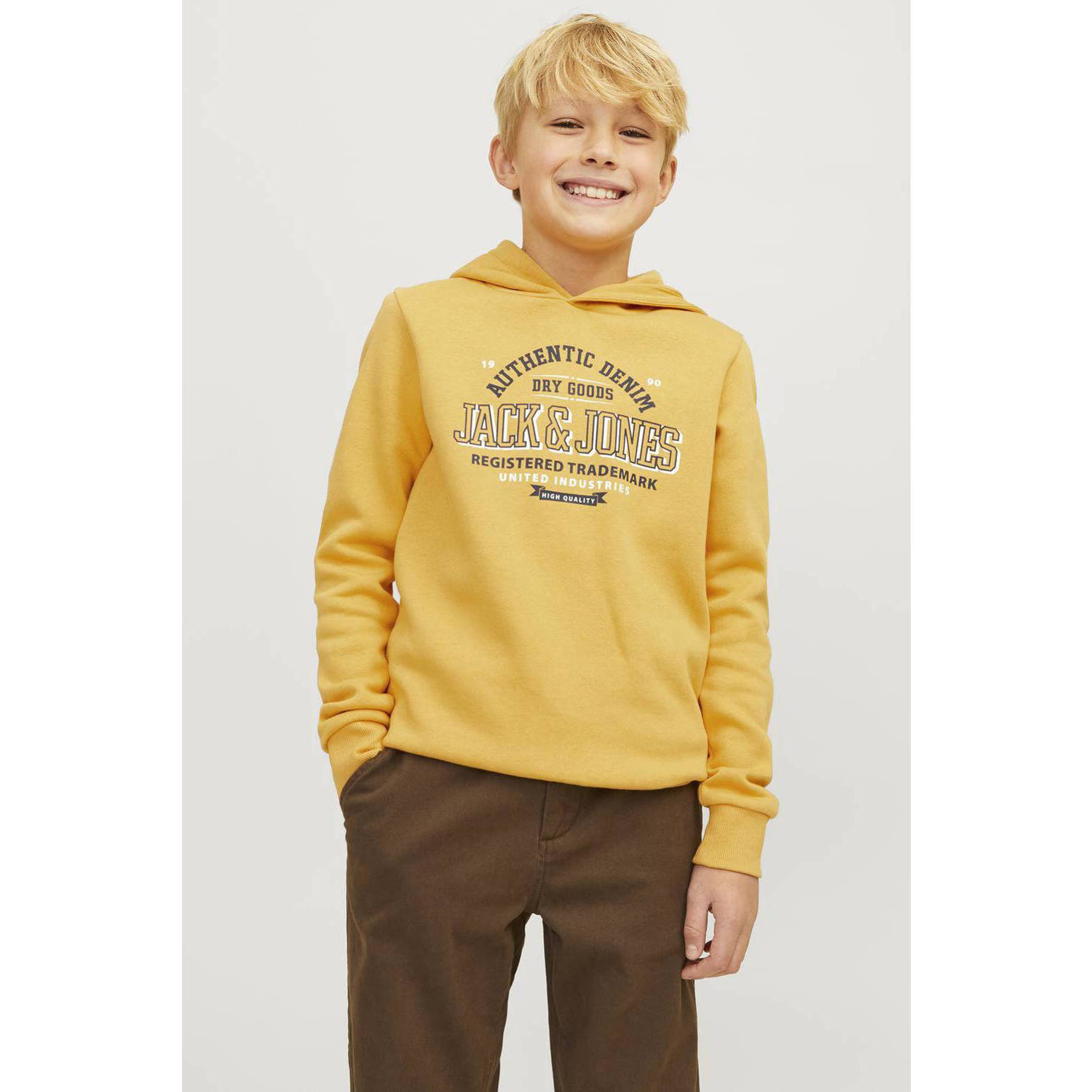 Jack & jones JUNIOR hoodie JJELOGO met logo honinggeel Sweater Logo 152