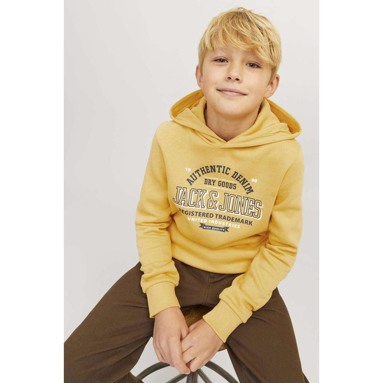 JACK & JONES JUNIOR hoodie JJELOGO met logo honinggeel