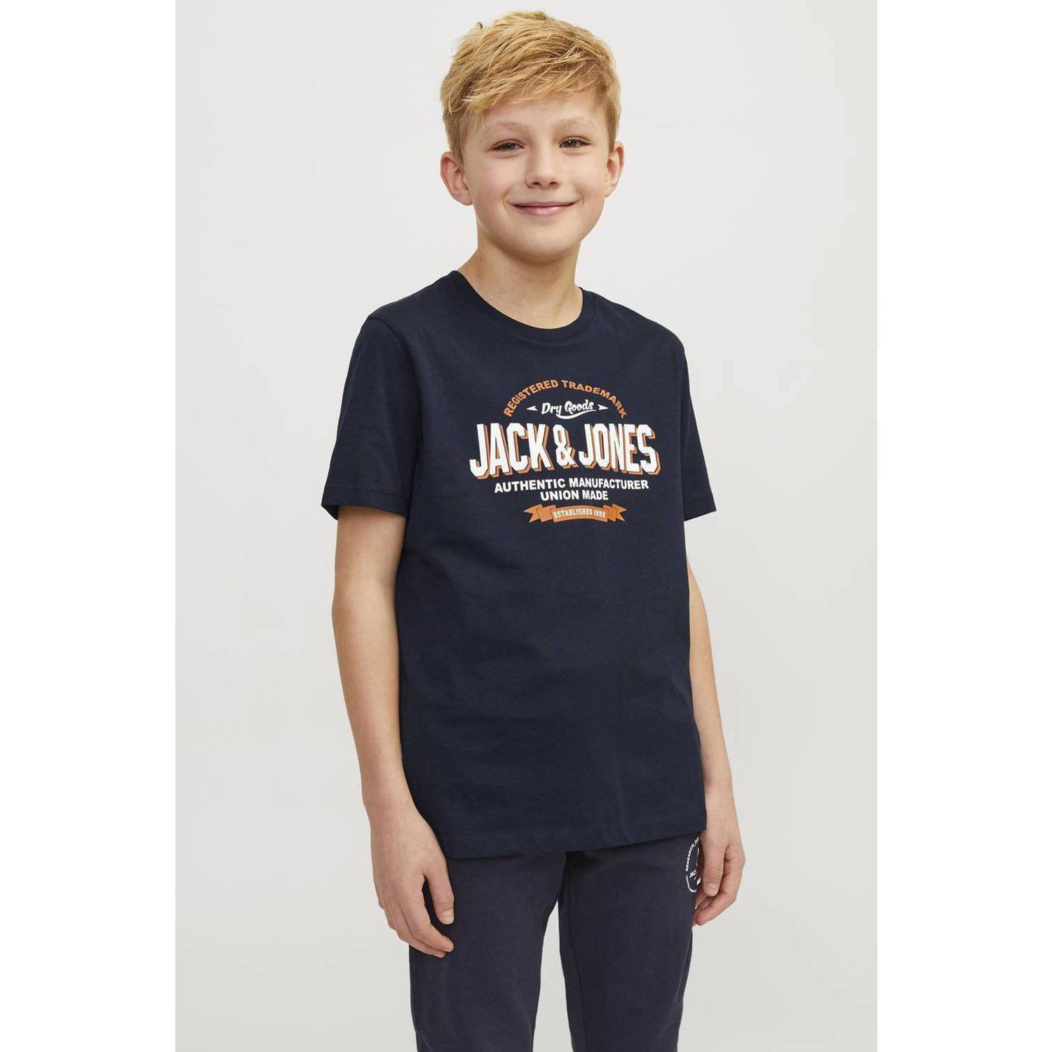 Jack & jones JUNIOR T-shirt JJELOGO met logo warmrood Blauw Jongens Katoen Ronde hals 128