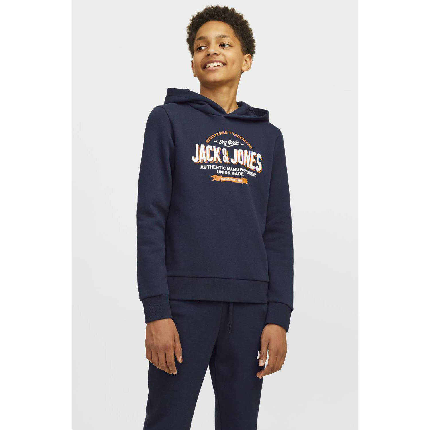 Jack & jones JUNIOR hoodie JJELOGO met logo donkerblauw Sweater Logo 140