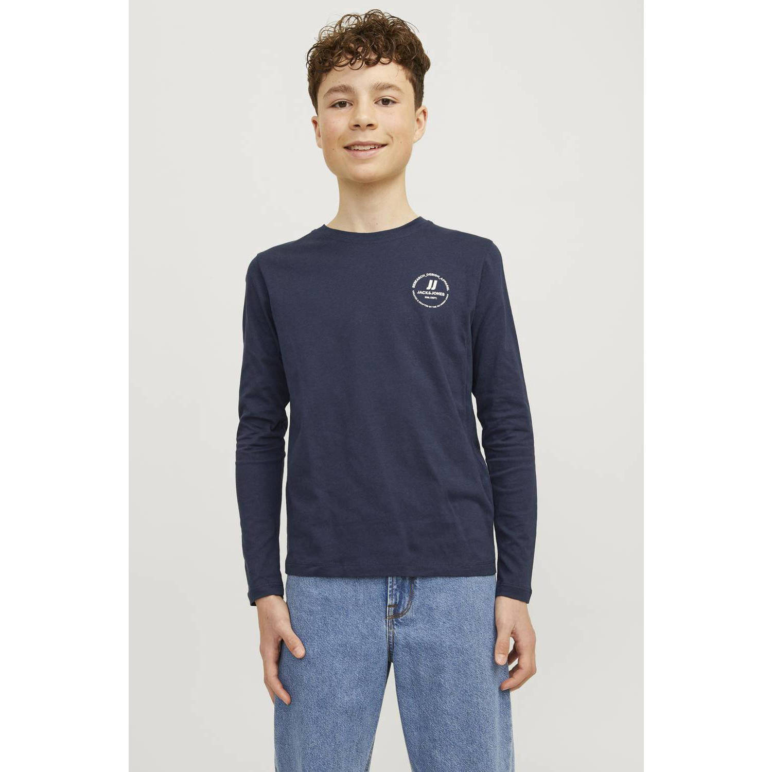 JACK & JONES JUNIOR longsleeve JJESWIFT met printopdruk donkerblauw