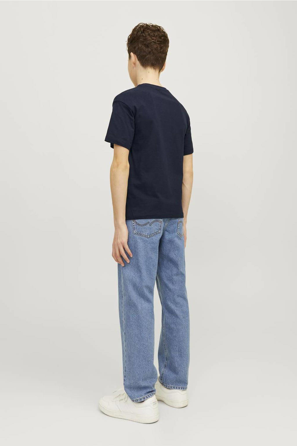 JACK & JONES JUNIOR T-shirt JJECALEB VARSITY met logo donkerblauw