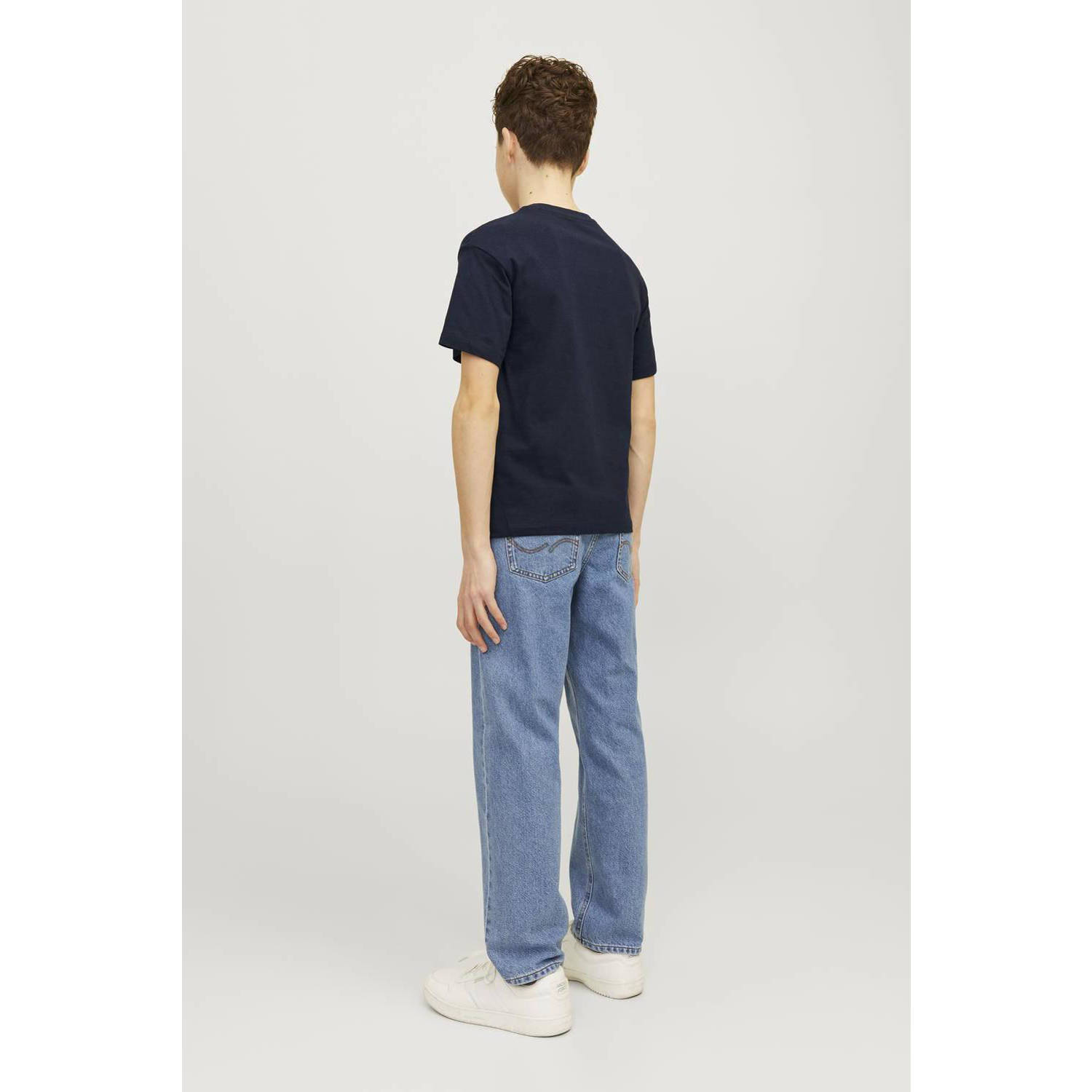 JACK & JONES JUNIOR T-shirt JJECALEB VARSITY met logo donkerblauw