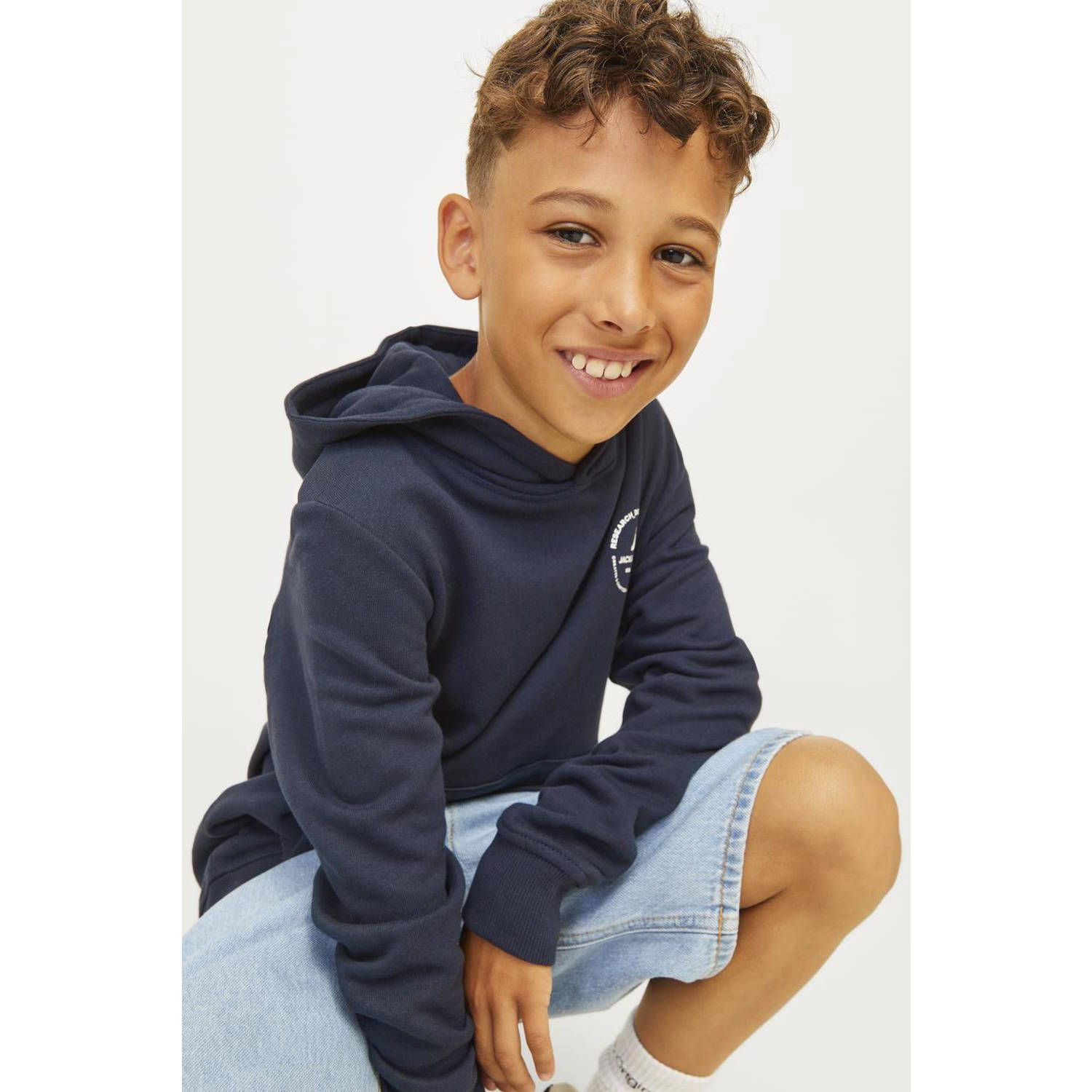 JACK & JONES JUNIOR hoodie JJESWIFT met printopdruk donkerblauw