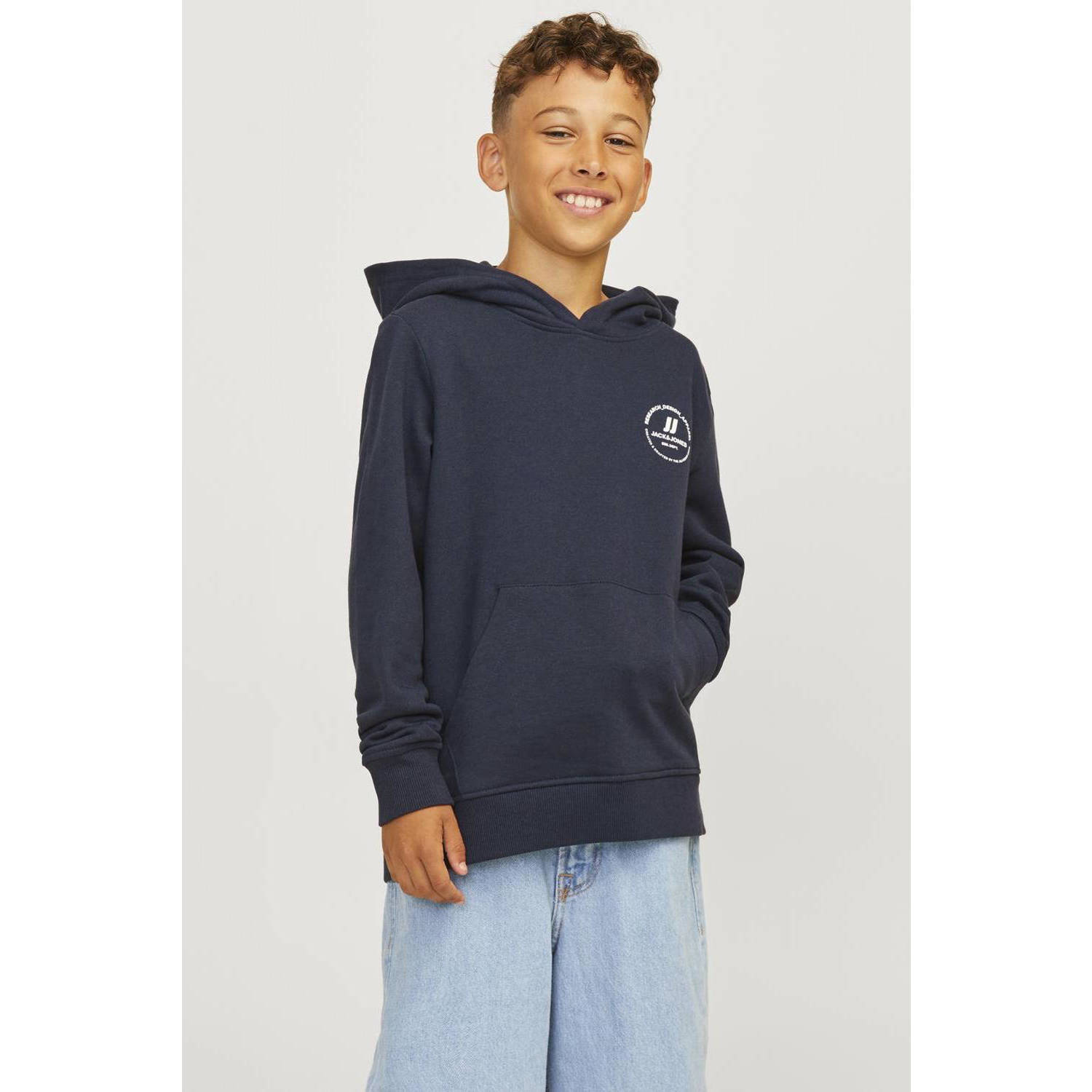 Jack & jones JUNIOR hoodie JJESWIFT met printopdruk donkerblauw Sweater 128