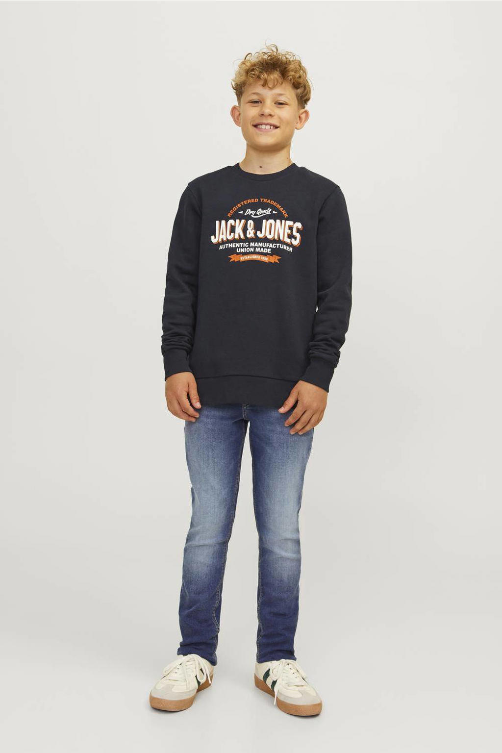 Medium blue denim jongens JACK & JONES JUNIOR slim fit jeans blue 2 met regular waist en effen