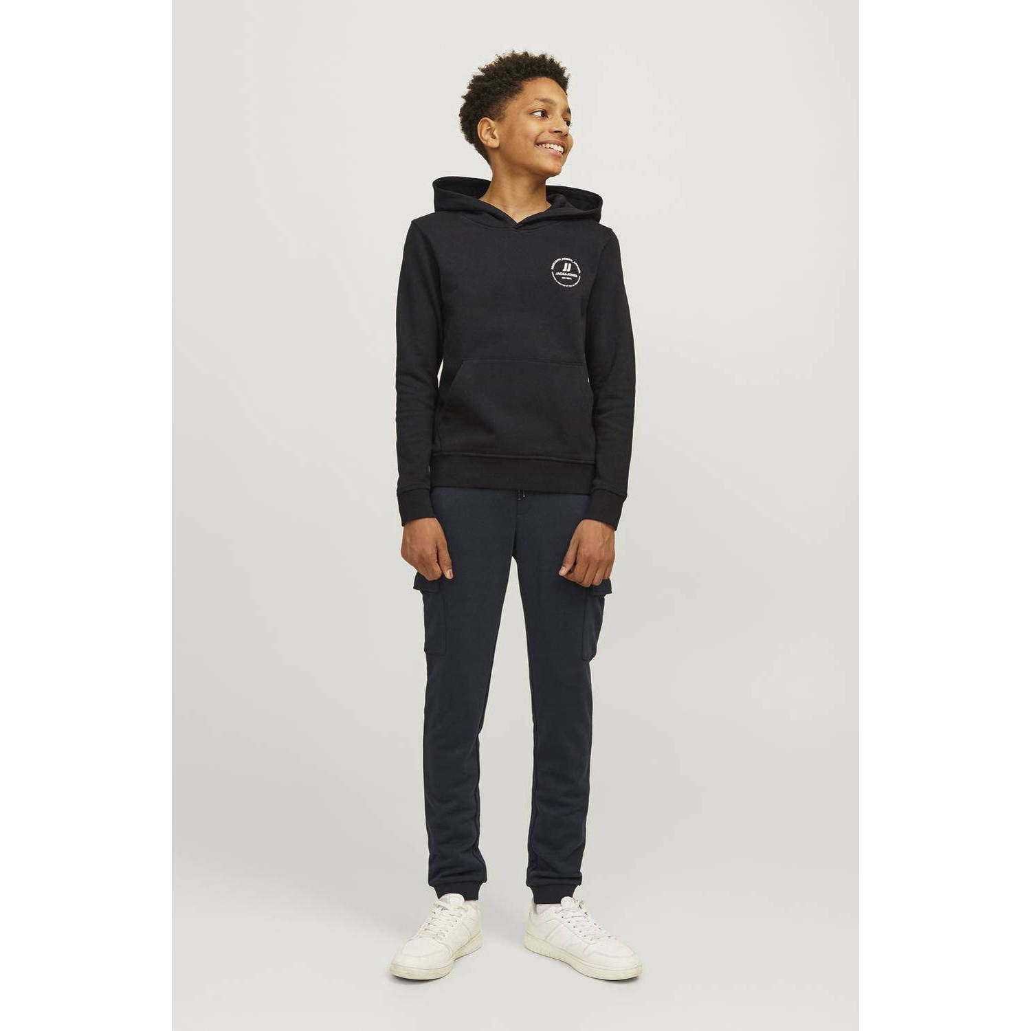 Jack & jones JUNIOR hoodie JJESWIFT met printopdruk zwart Sweater Printopdruk 128