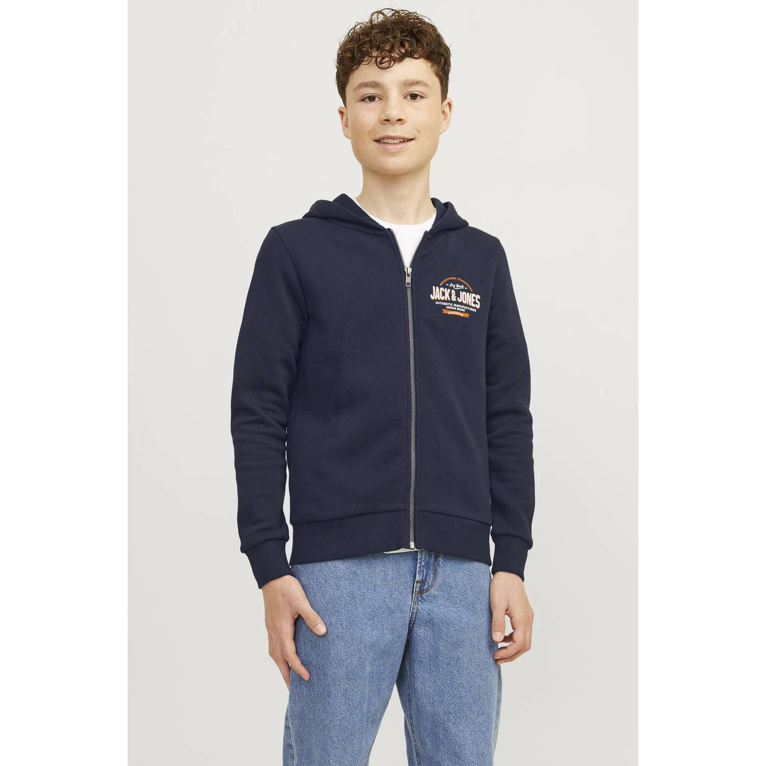 JACK & JONES JUNIOR sweatvest JJELOGO met logo donkerblauw