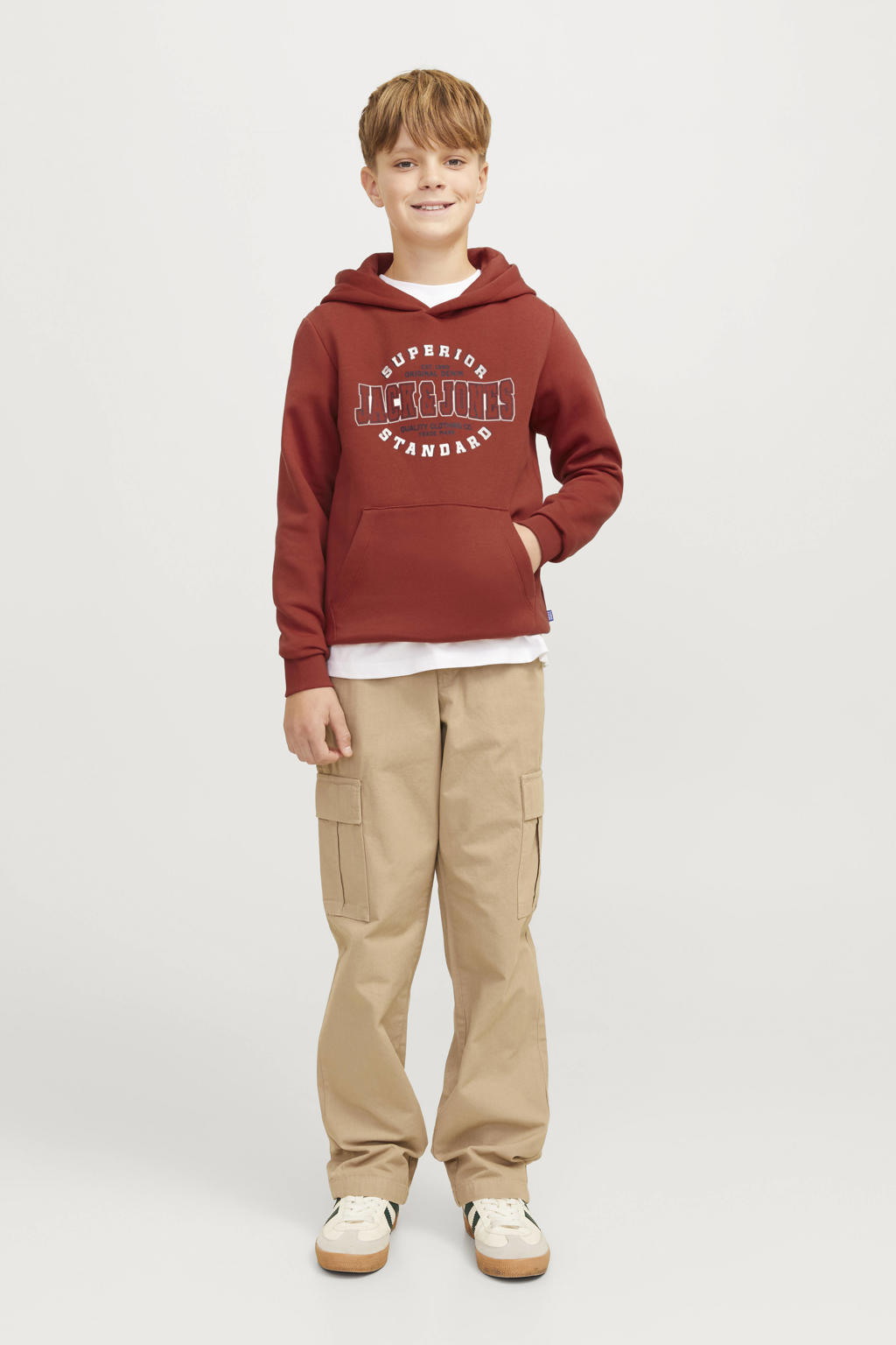 JACK & JONES JUNIOR hoodie JJELOGO met logo donkerrood