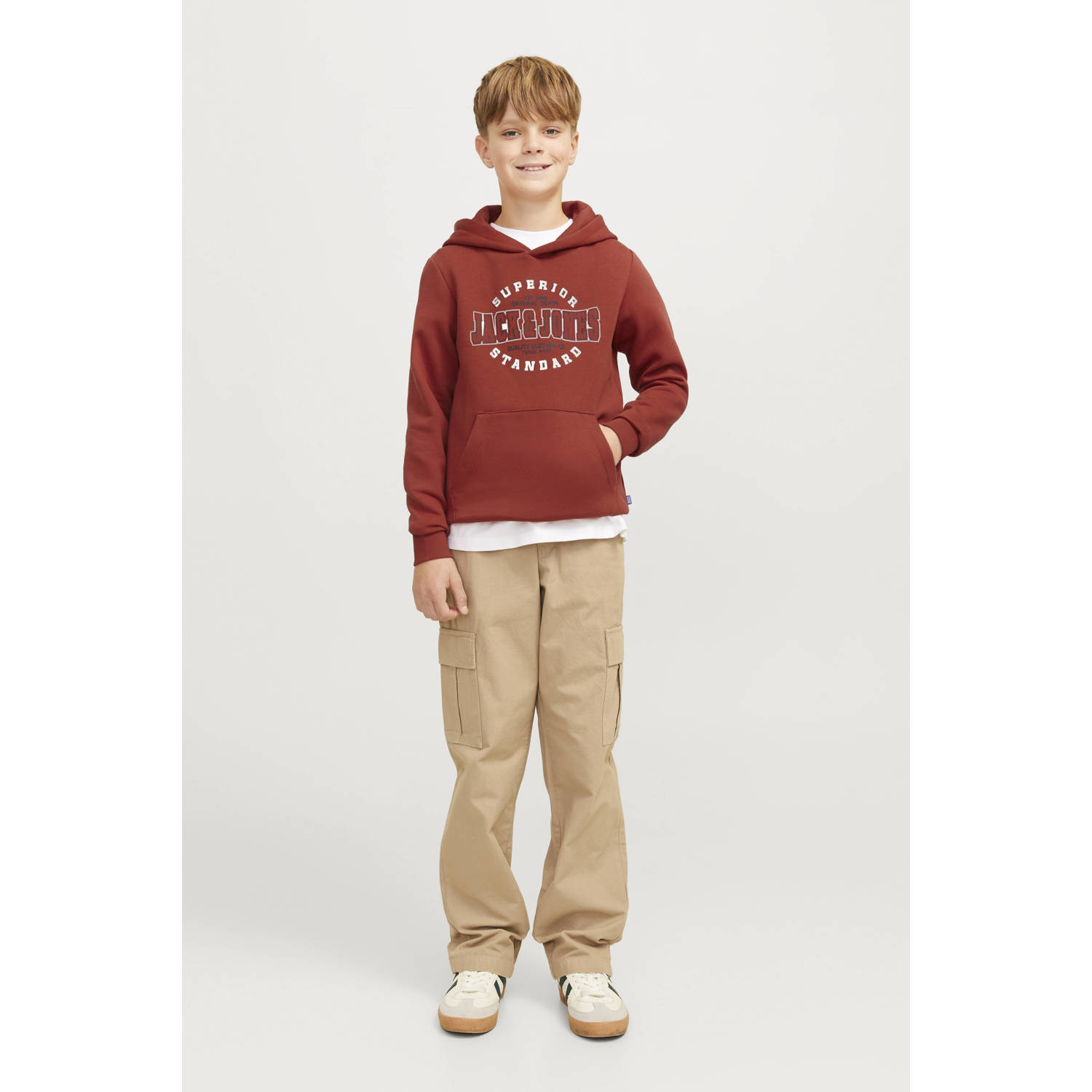 Jack & jones JUNIOR hoodie JJELOGO met logo donkerrood Sweater Logo 140