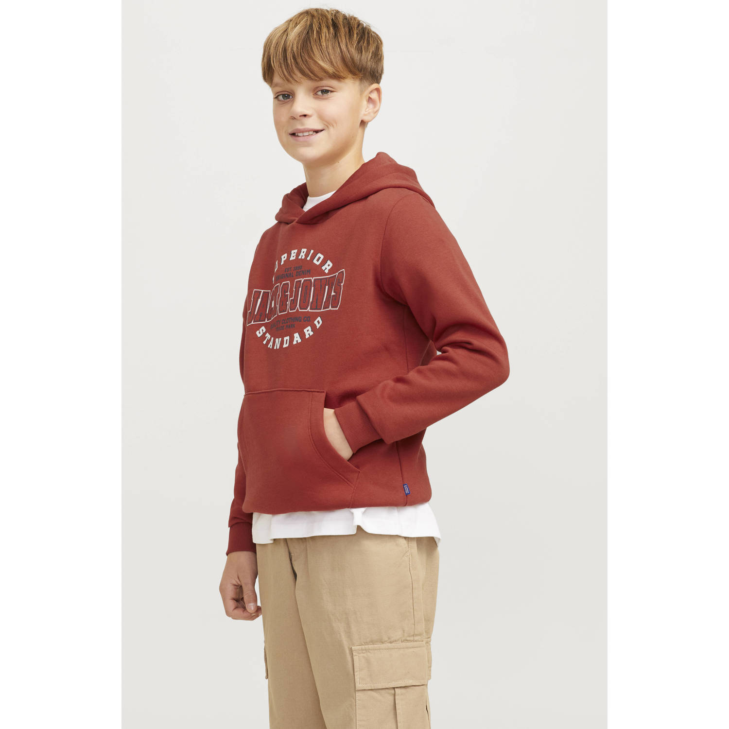 JACK & JONES JUNIOR hoodie JJELOGO met logo donkerrood