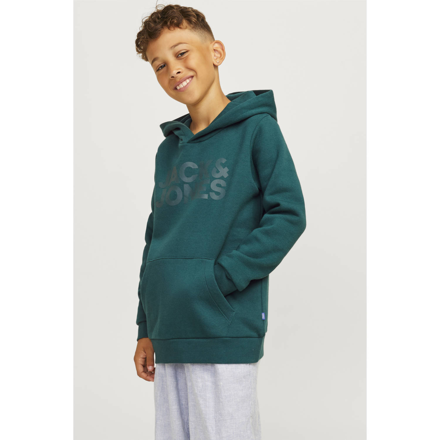 Jack & jones JUNIOR hoodie JJECORP met tekst Sweater Groen Logo 128