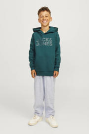 thumbnail: Groene jongens JACK & JONES JUNIOR hoodie van sweat materiaal met logo dessin, lange mouwen en capuchon