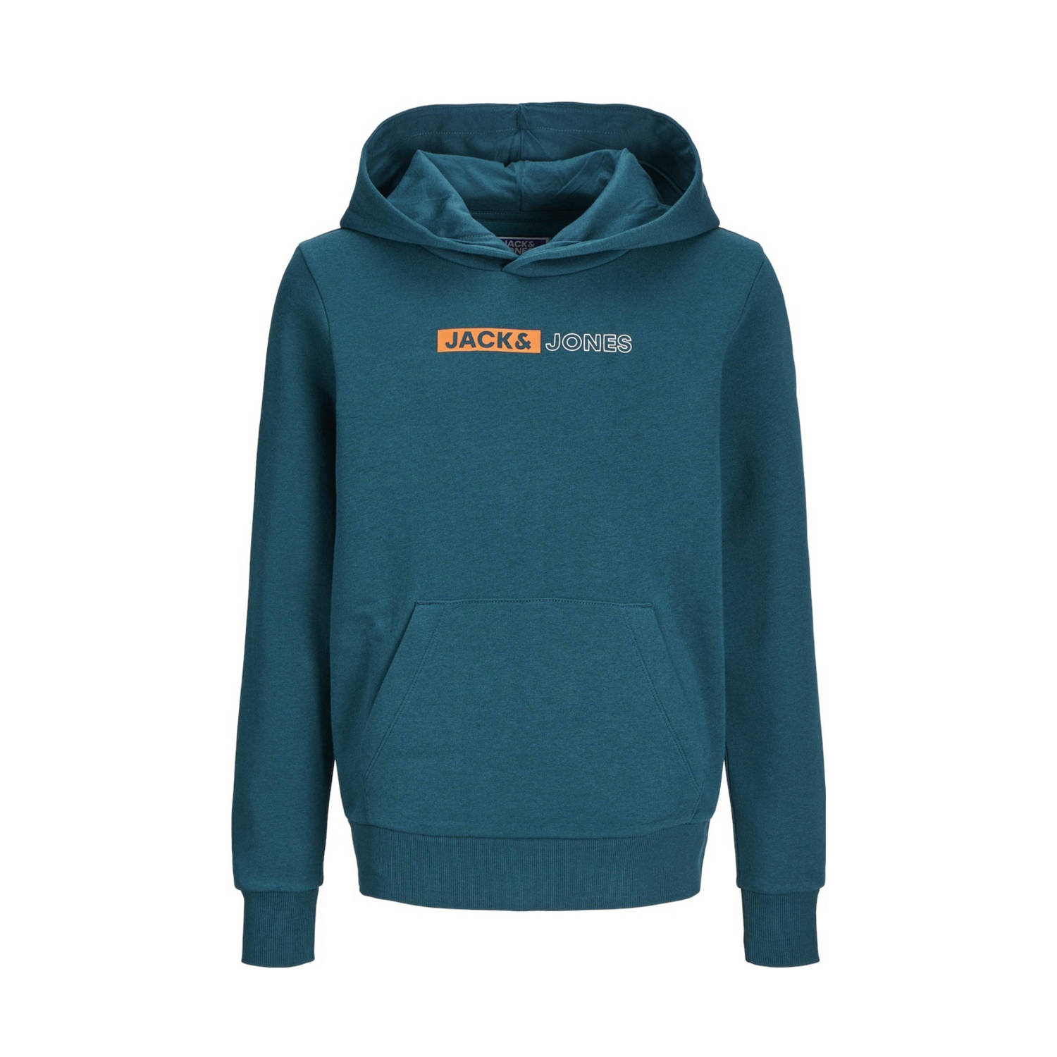 Jack & jones JUNIOR hoodie JJEPLAYER met logo petrol Sweater Blauw Logo 128